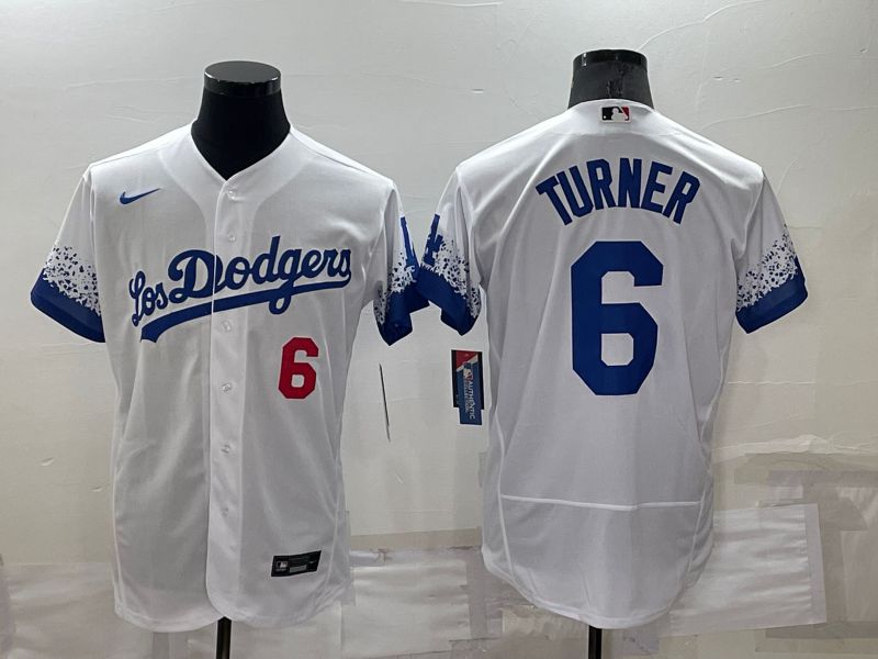 Men Los Angeles Dodgers #6 Turner White City Edition Elite Nike 2022 MLB Jersey->los angeles dodgers->MLB Jersey